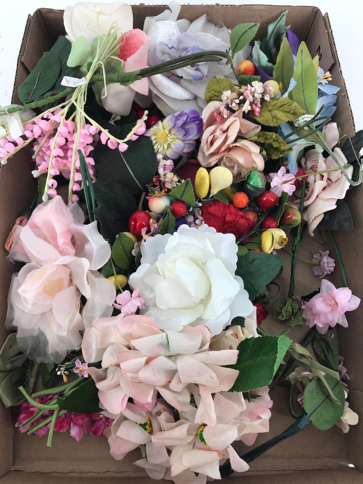 BOX LOT ARTIFICIAL FLOWERS FOR CRAFTING INCLUDING PINS (1 of 1)