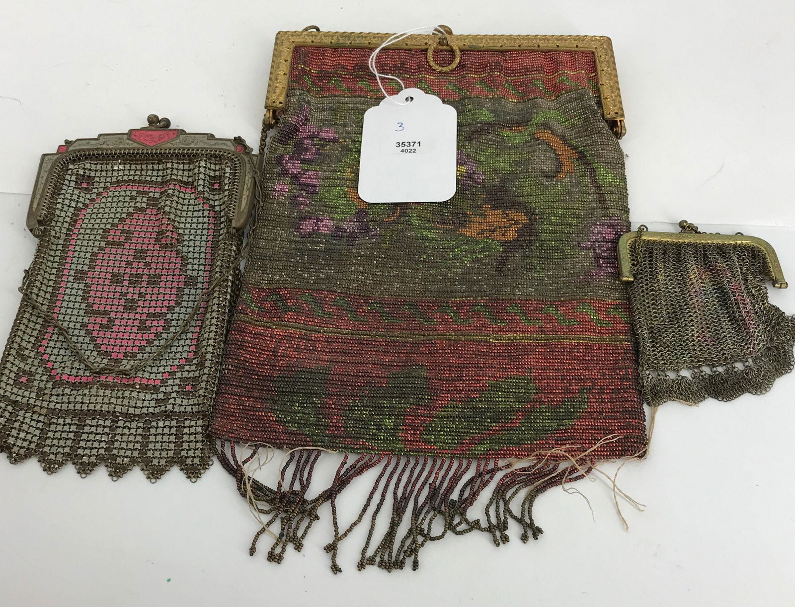 THREE VINTAGE EVENING BAGS INCLUDING GRAY AND PINK MESH (1 of 1)