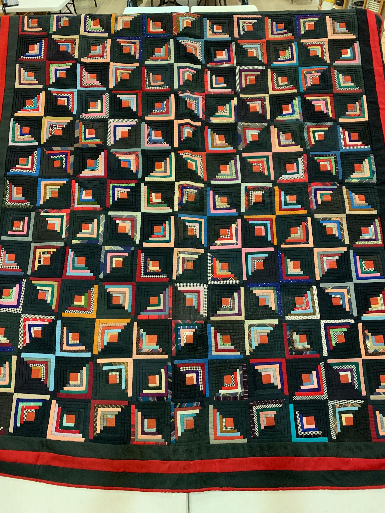 62" X 71" DOUBLE SIDED QUILT: BLACK WITH RED TRIM, (1 of 10)