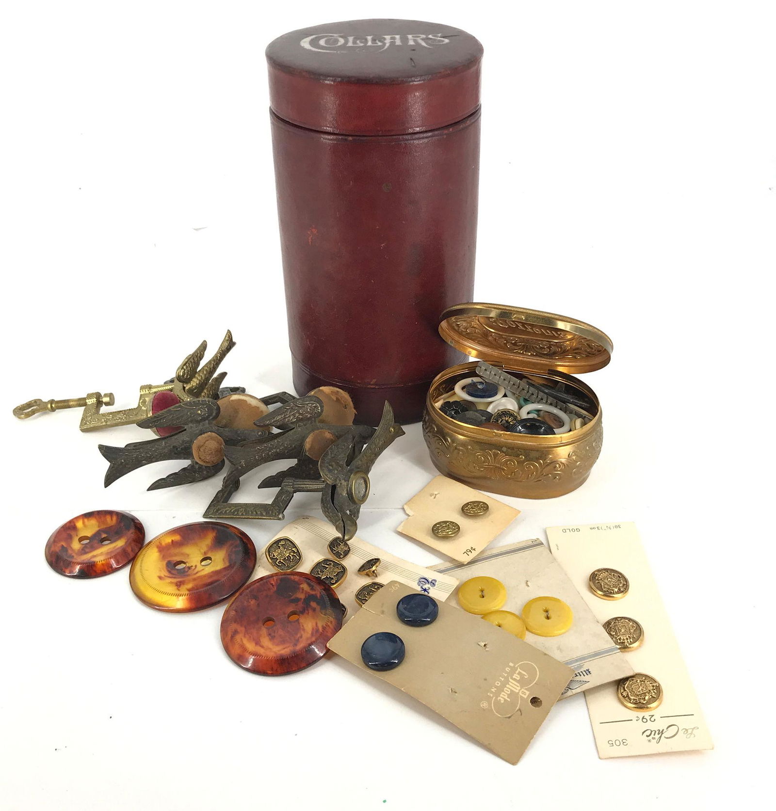 BOX LOT VINTAGE SEWING INCLUDING COLLARS, BUTTONS, AND (1 of 1)