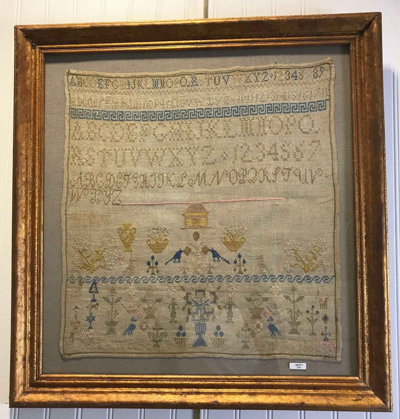 EARLY SAMPLER OF ALPHABET  "CELLA WEDSE APRIL 7, 1862" (1 of 2)