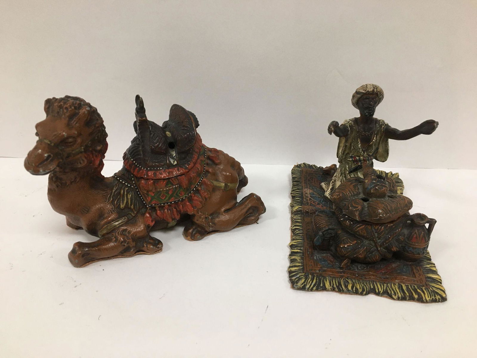 BOX LOT COLD PAINTED BRONZE INCENSE BURNERS IN INDIAN (1 of 2)