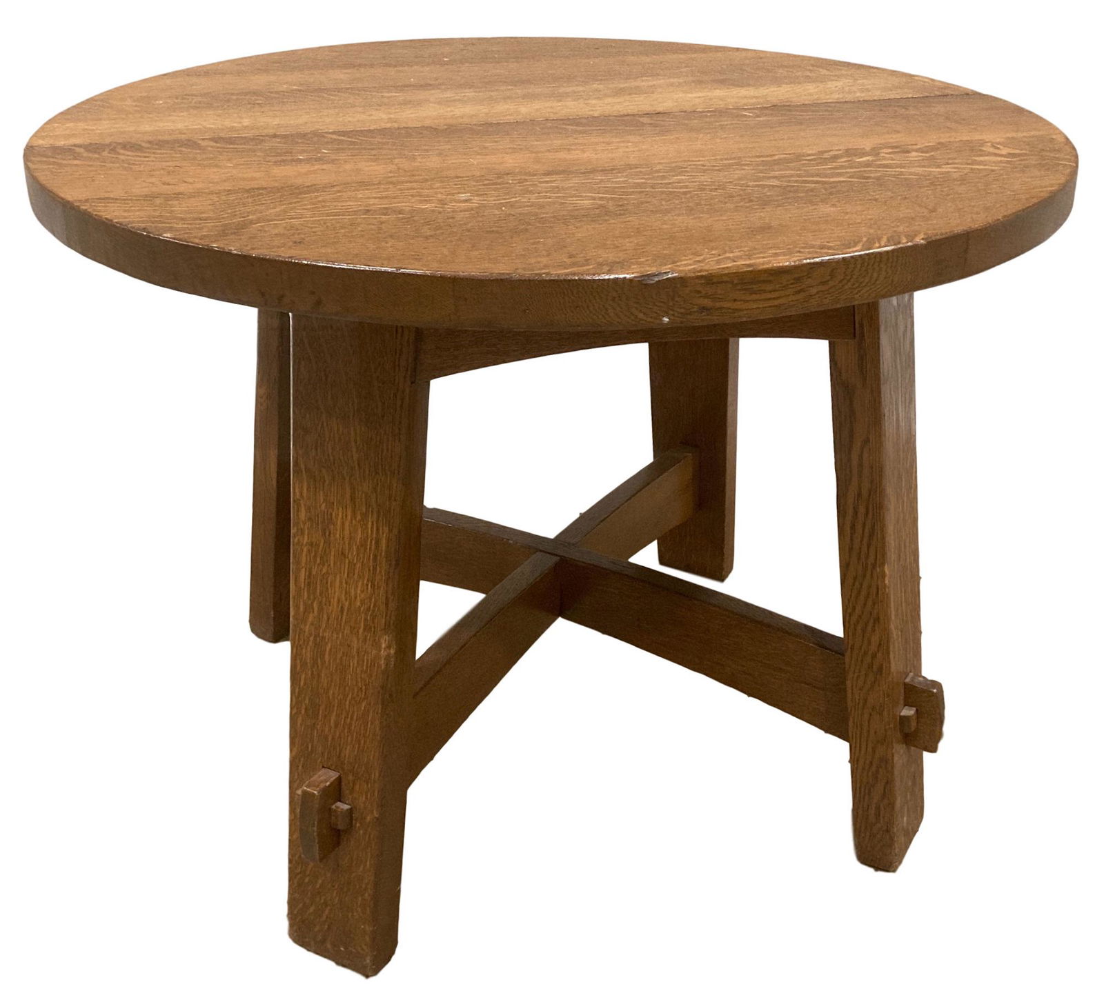 ARTS & CRAFTS ROUND OAK TABLE, WITH MORTISED (1 of 1)