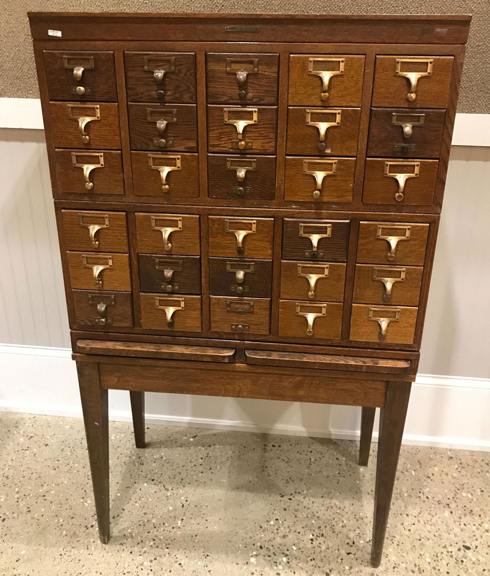 30 DRAWER OAK CARD FILE, 33" X 17" X 57" (1 of 2)