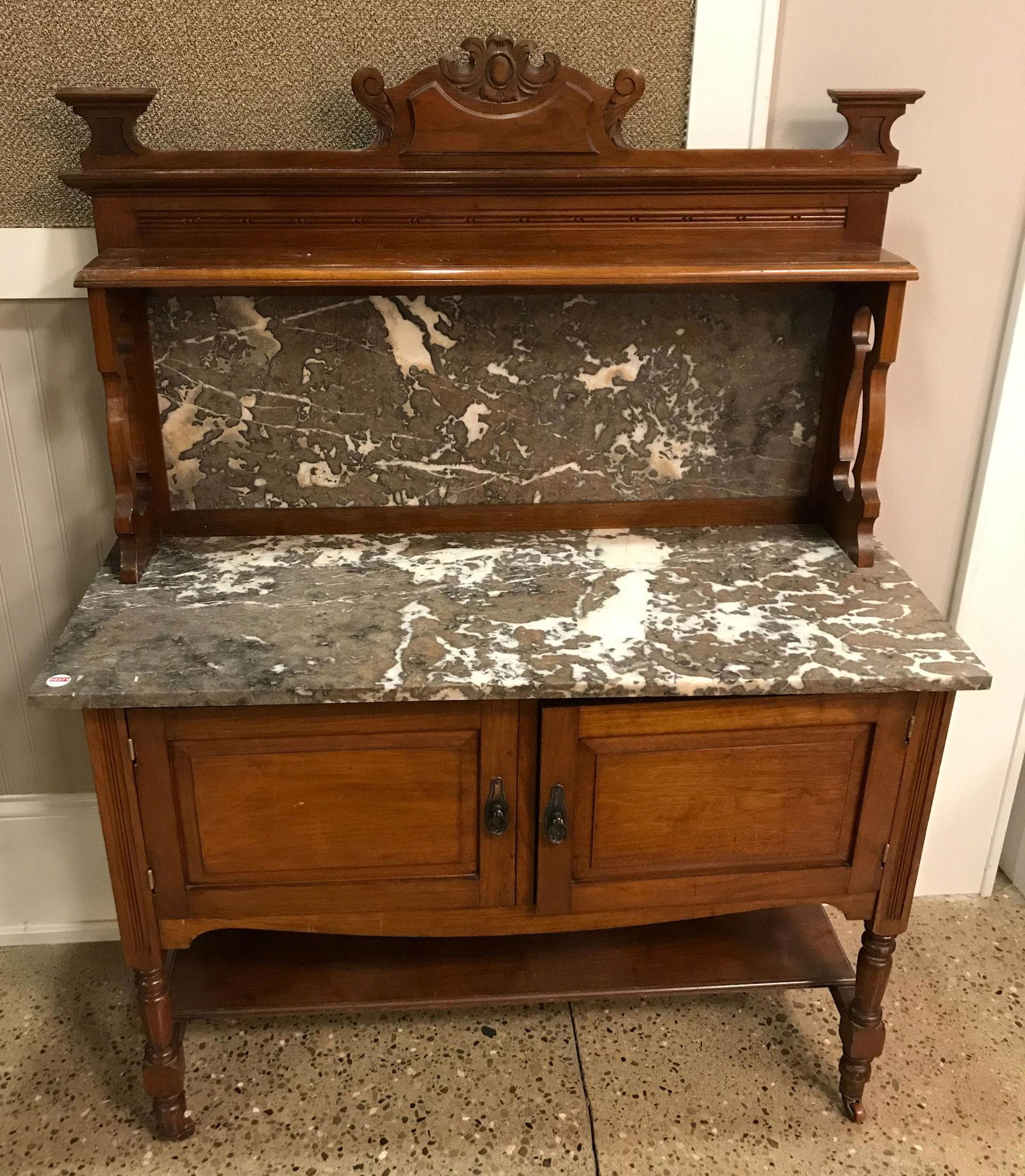 MAHOGANY ENGLISH VICTORIAN MARBLE TOP WASHSTAND, 42" X (1 of 1)