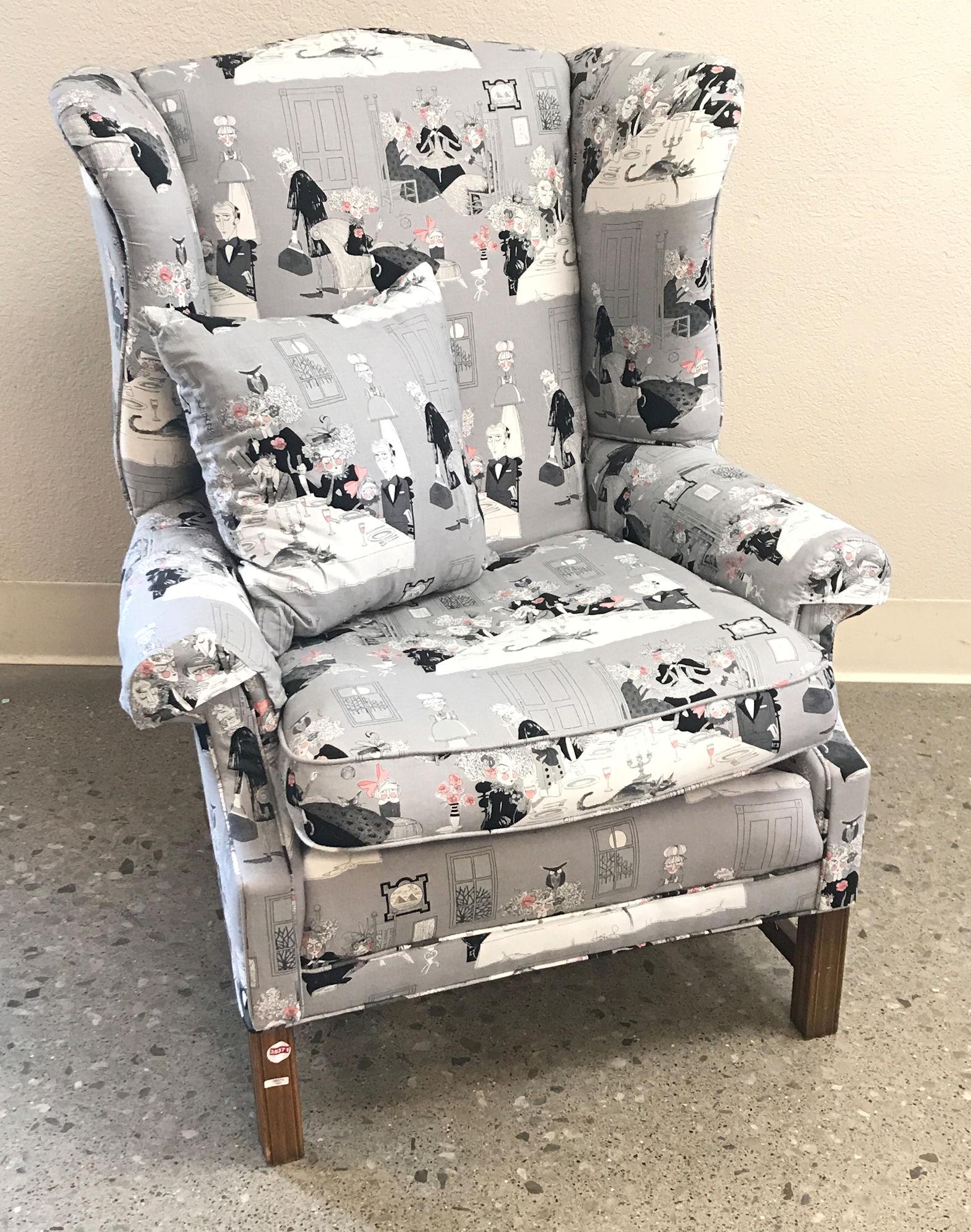 CHIPPENDALE WING CHAIR WITH CUSTOM CARTOON MOTIF (1 of 1)