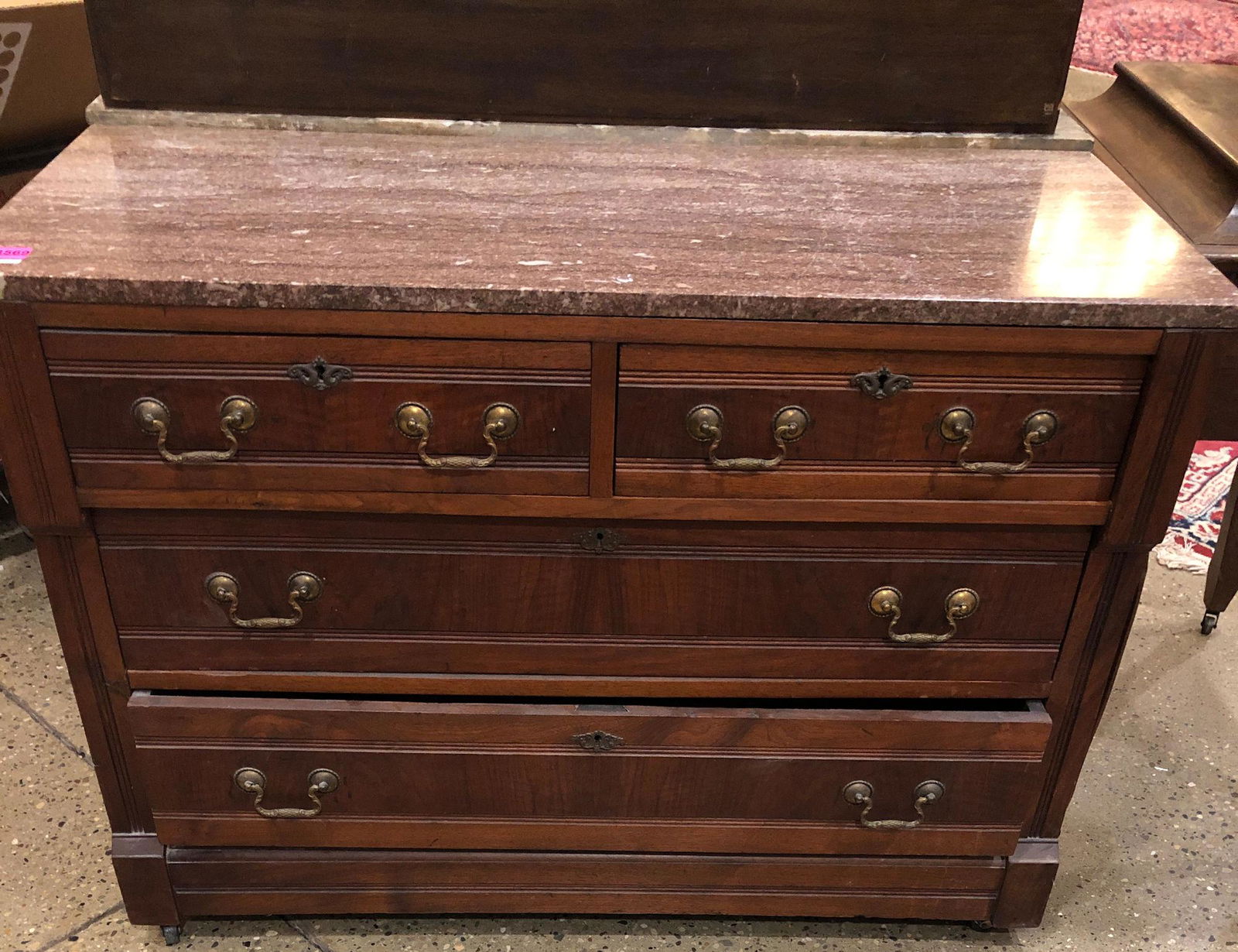 EASTLAKE VICTORIAN WALNUT MARBLE TOP CHEST, 42" X 18" X (1 of 1)