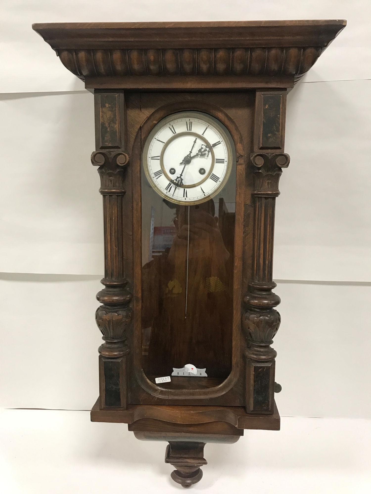 WALNUT VIENNA REGULATOR CLOCK WITH PORCELAIN DIAL 31": WALNUT VIENNA REGULATOR CLOCK WITH PORCELAIN DIAL 31" TALL