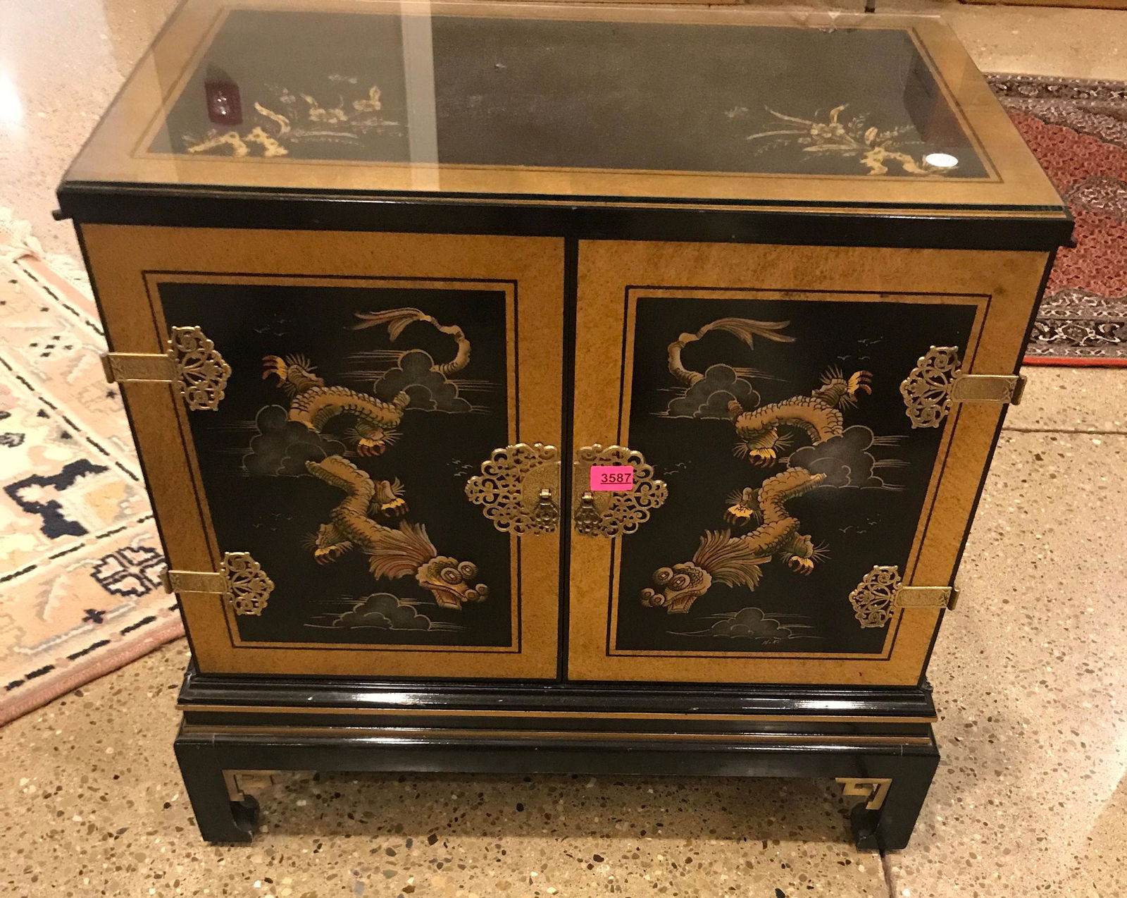 ASIAN STYLE 2 DOOR CABINET WITH EBONY FINISH. 30" X 18" (1 of 1)