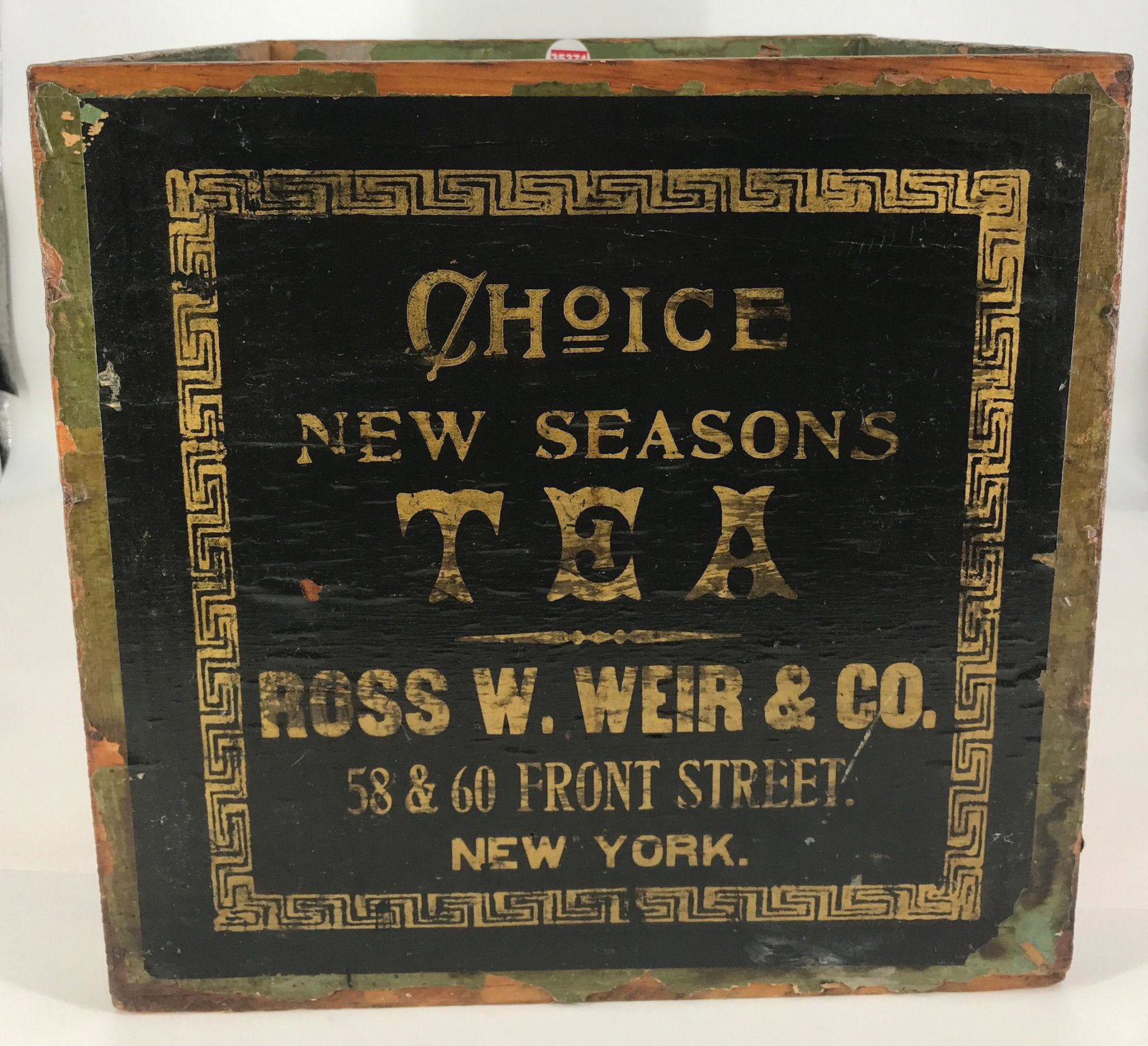 14" VINTAGE ROSS W. WEIR & CO. TEA BOX FROM NEW YORK.: 14" VINTAGE ROSS W. WEIR & CO. TEA BOX FROM NEW YORK.