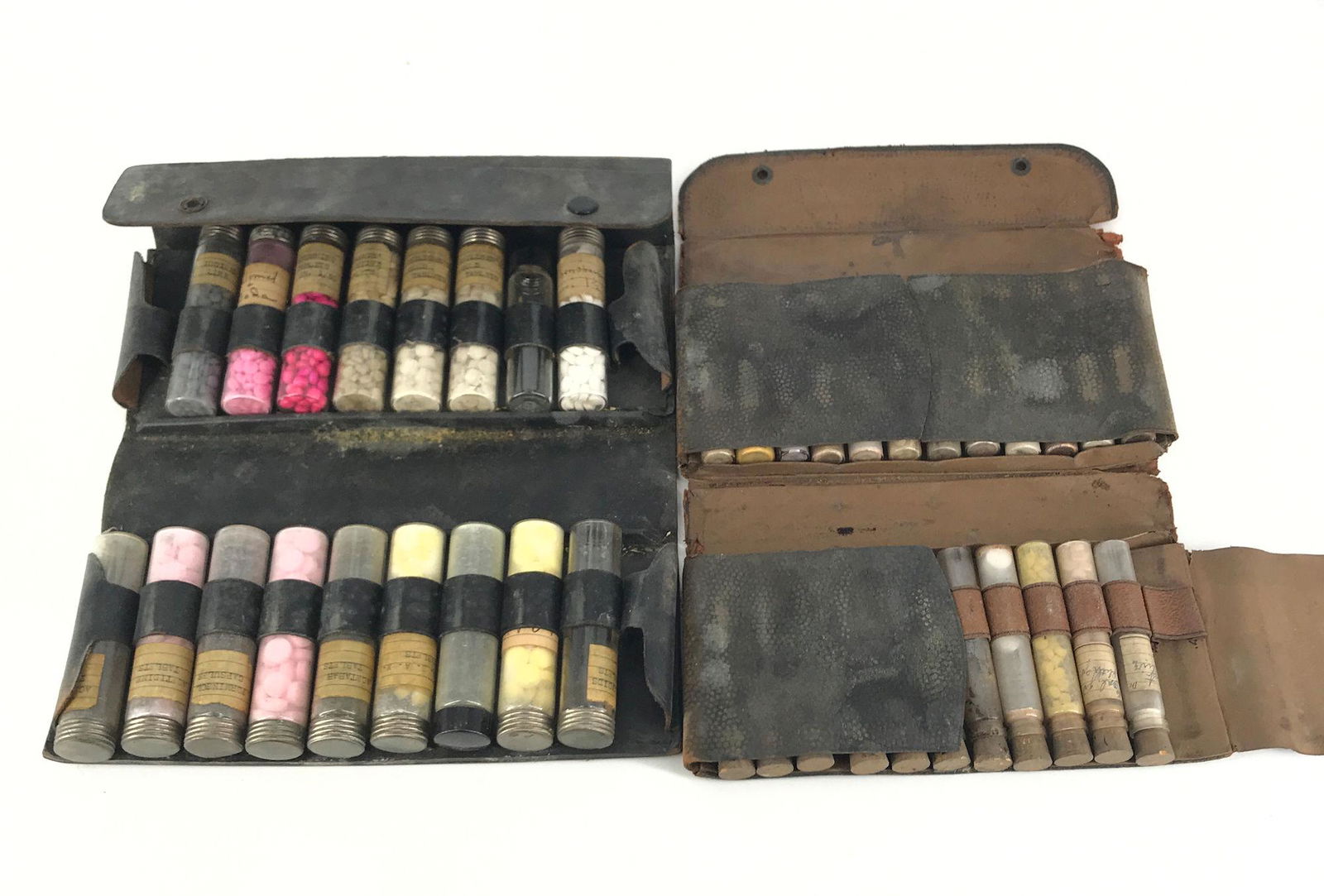 BOX LOT ANTIQUE DOCTOR'S LEATHER TRAVEL PACK WITH (1 of 2)