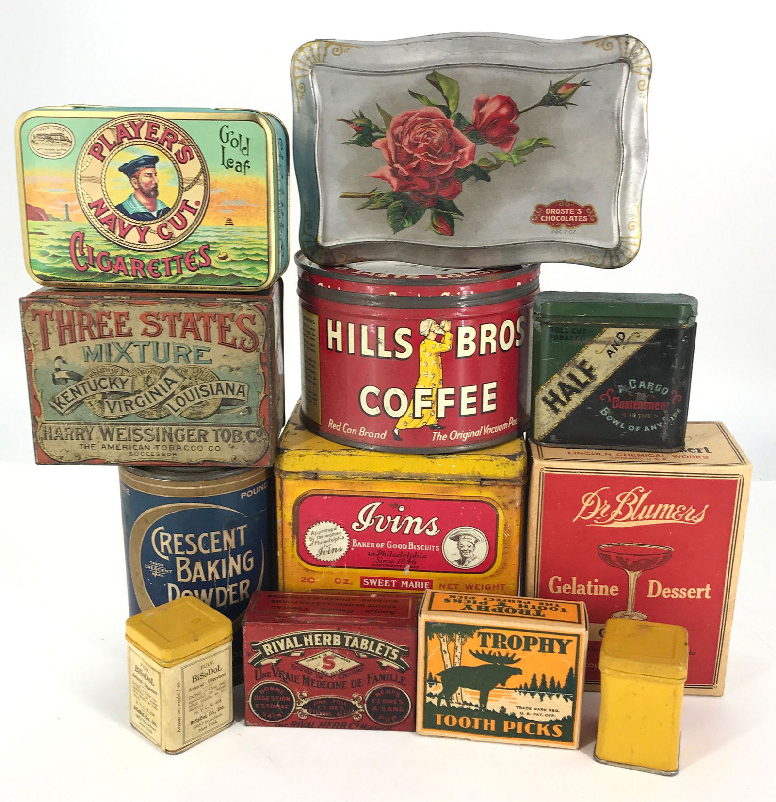 BOX LOT VINTAGE CONTAINERS INCLUDING A TIN ROLL CUT (1 of 1)
