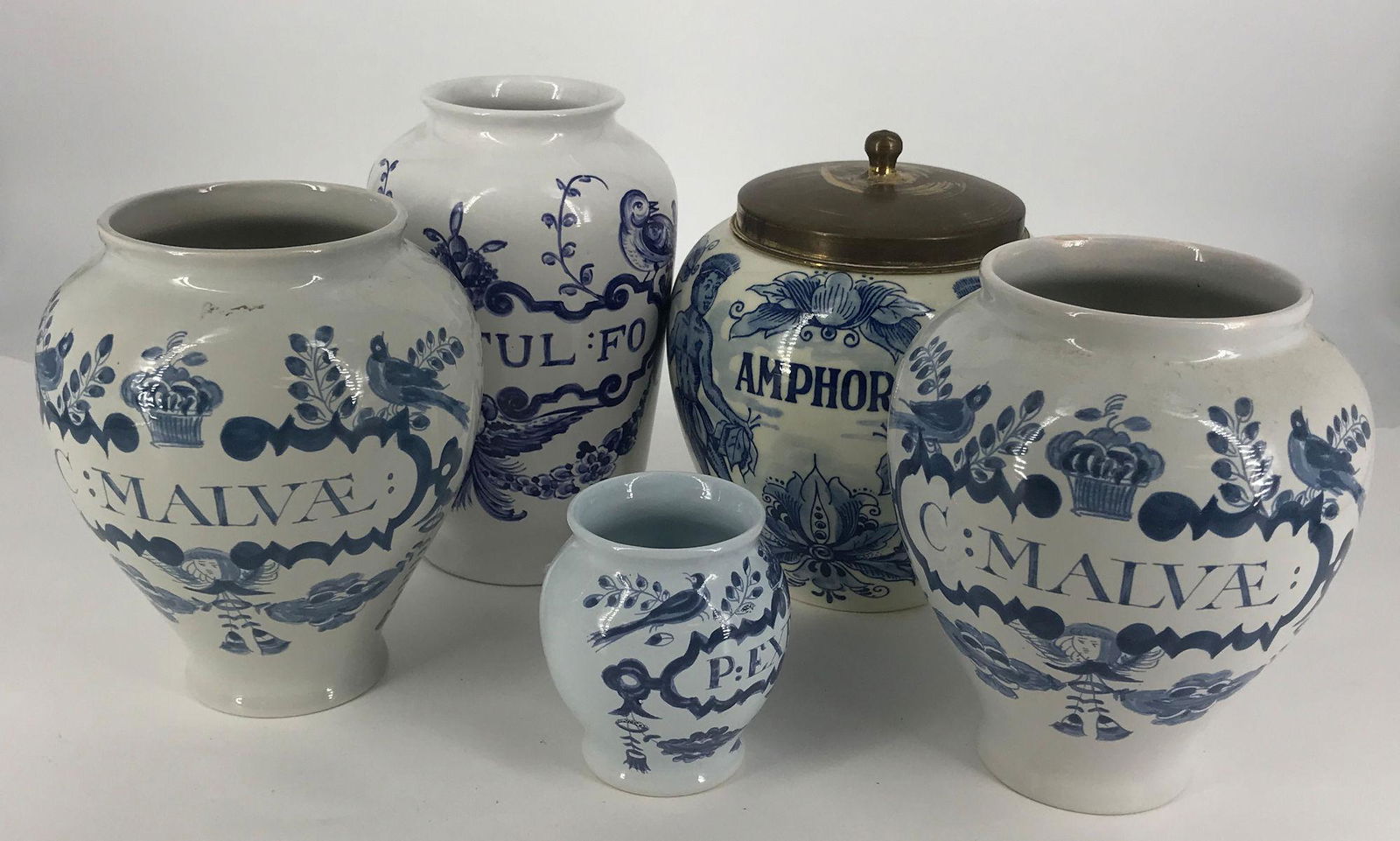 BOX LOT APOTHECARY CHINA JARS INCLUDING DELFT (1 of 1)