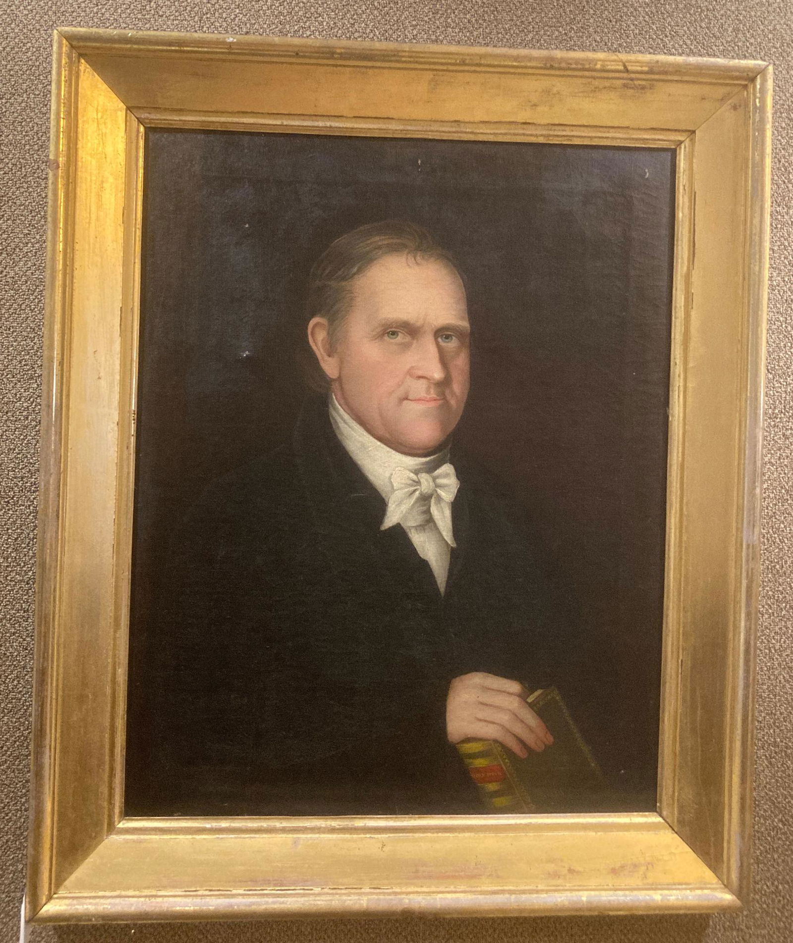 UNKNOWN , 19THc, PORTRAIT OF GENTLEMAN WITH HOLY BIBLE, (1 of 1)