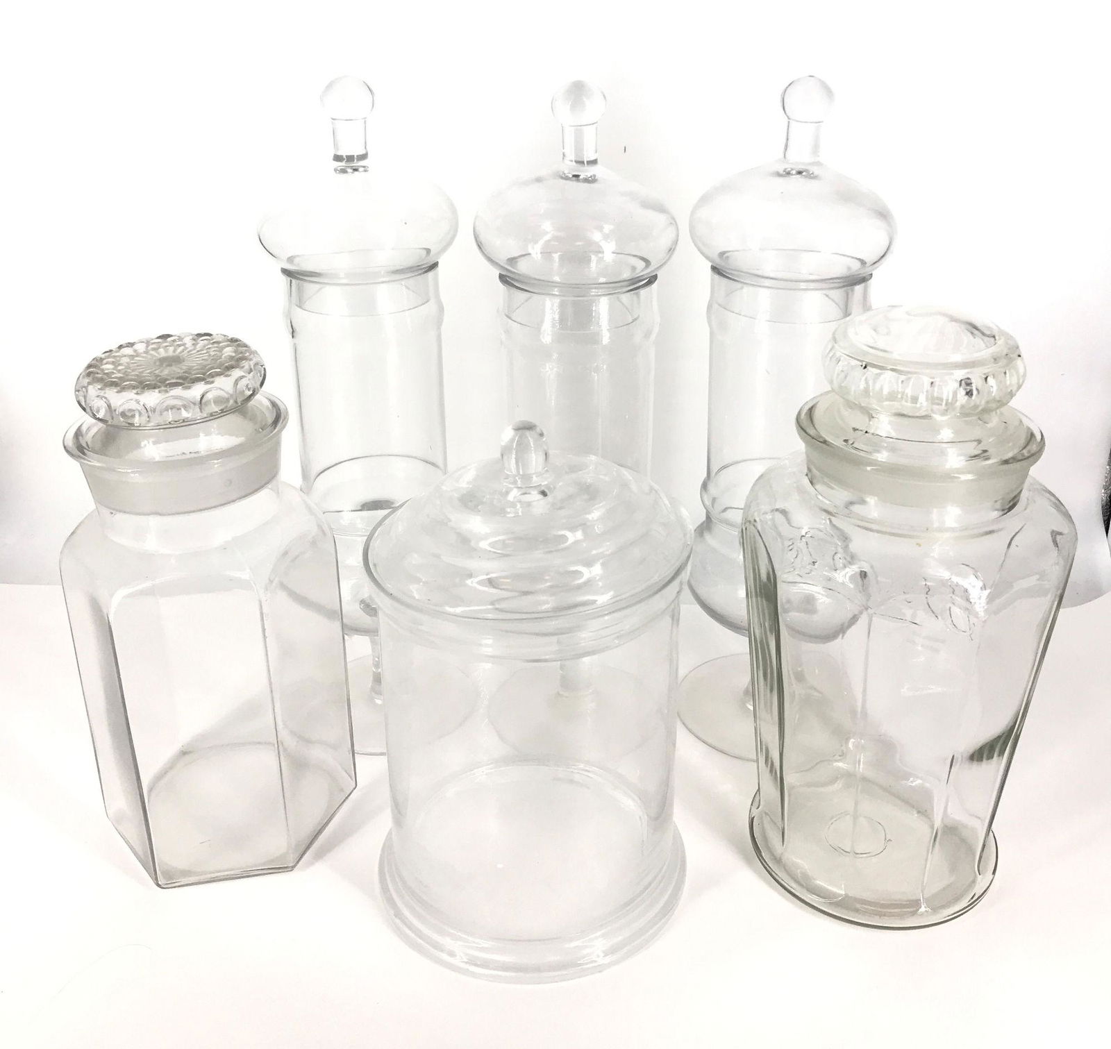 BOX LOT 6 LIDDED APOTHECARY JARS, THE LARGEST MEASURING (1 of 1)