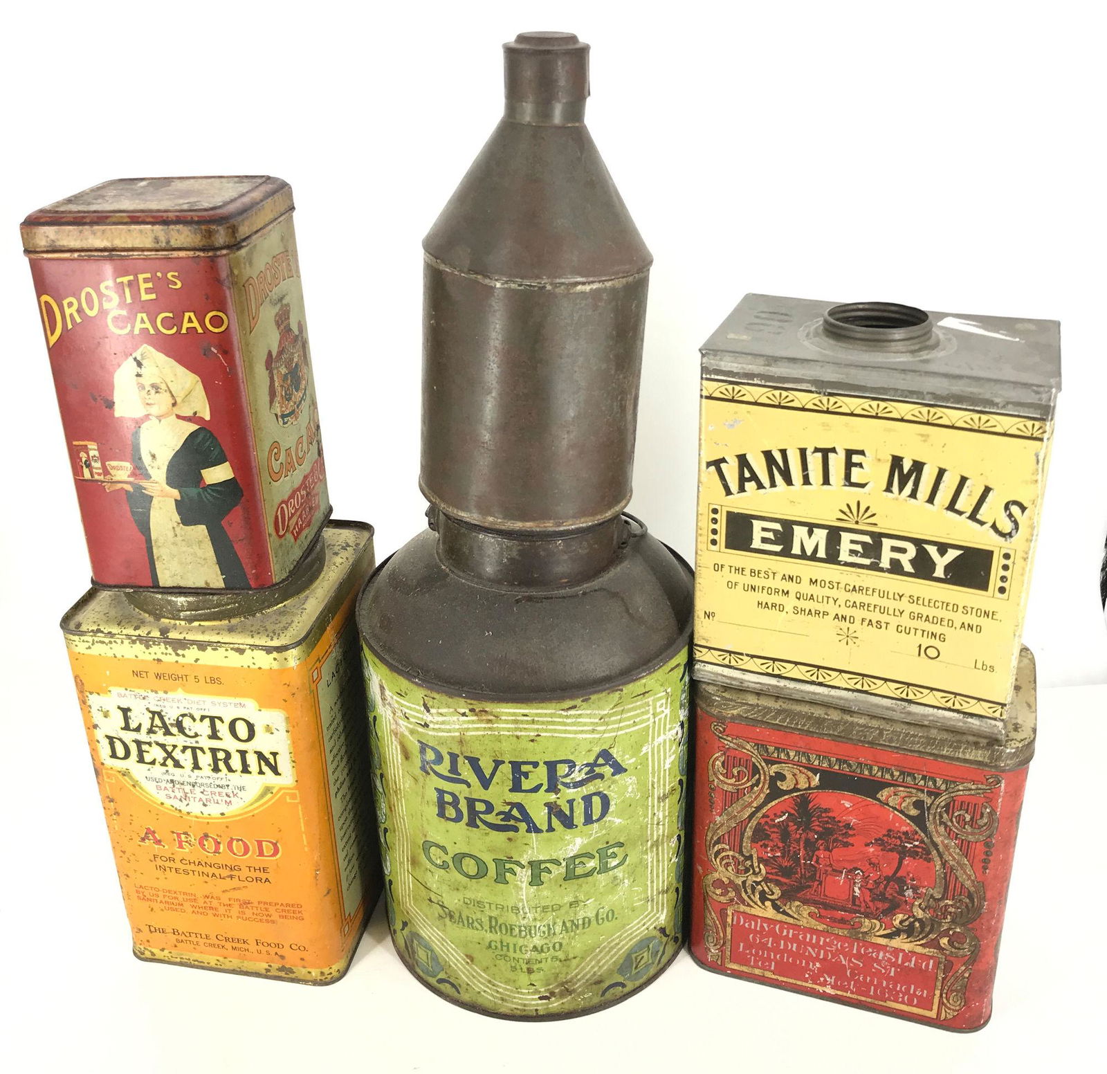 BOX LOT VINTAGE TINS ALL SHOWING SIGNS OF AGE INCLUDING (1 of 1)