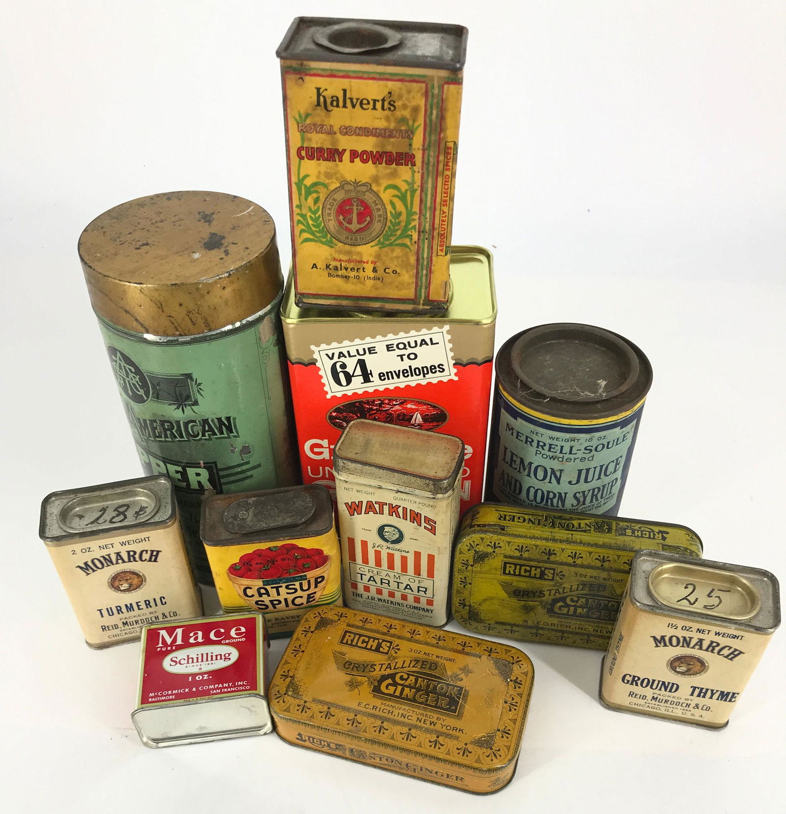 BOX LOT 11 TIN SPICE CONTAINERS INCLUDING GREAT (1 of 1)