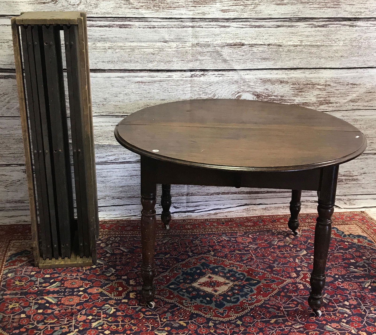 ROUND WALNUT EXTENSION TABLE. 44 X 29 WITH SEVEN 12IN (1 of 2)
