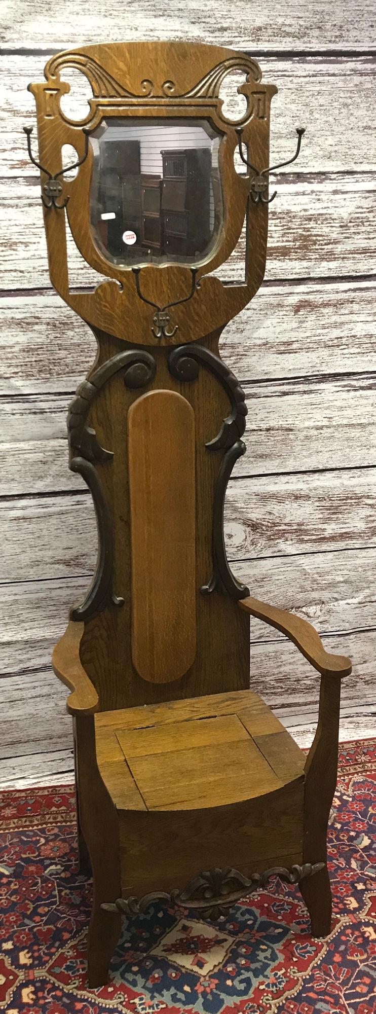 TURN OF THE CENTURY OAK HALL SEAT WITH SHIELD SHAPED (1 of 2)