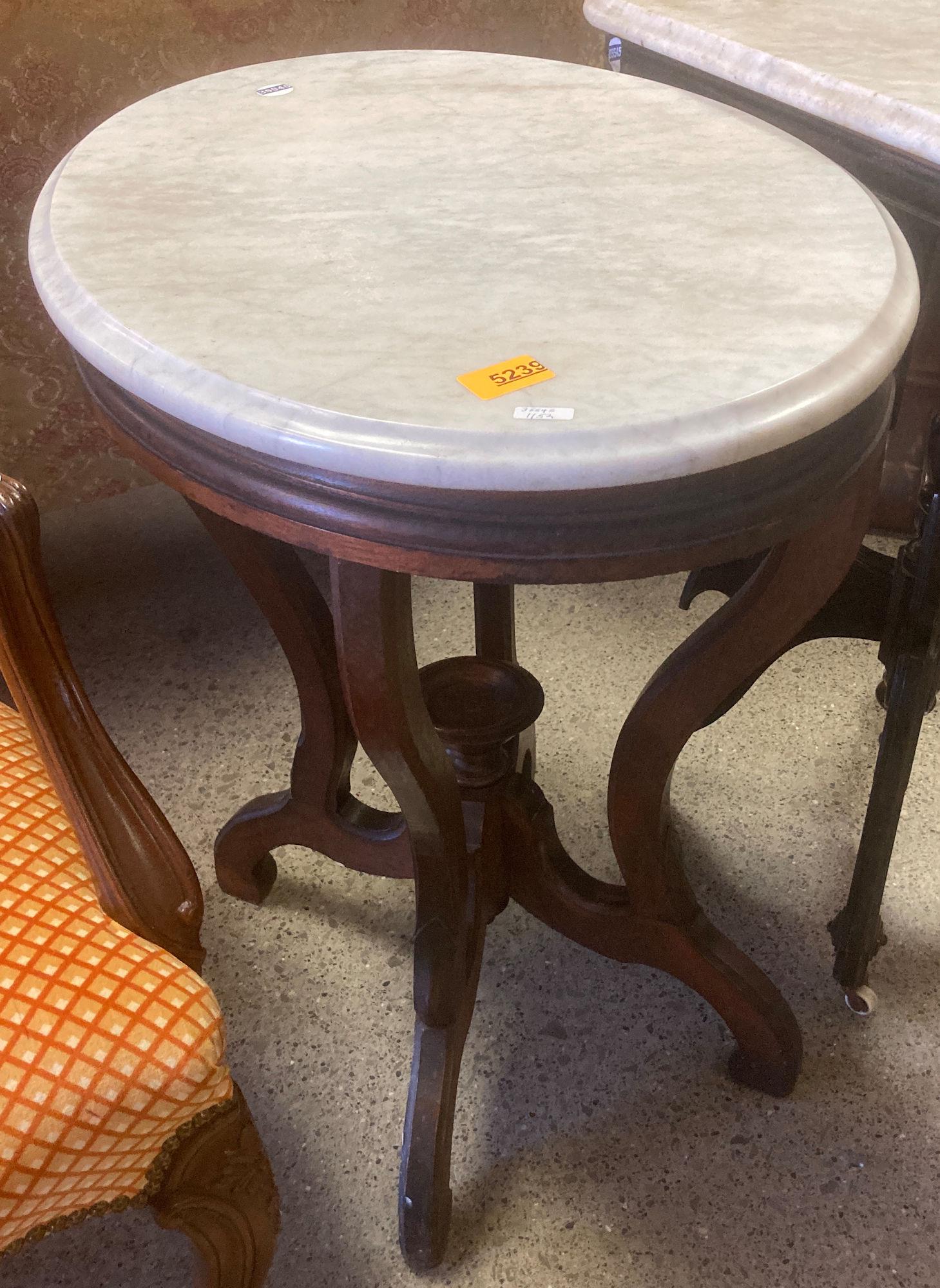 WALNUT VICTORIAN OVAL PARLOR STAND WITH WHITE MARBLE (1 of 1)