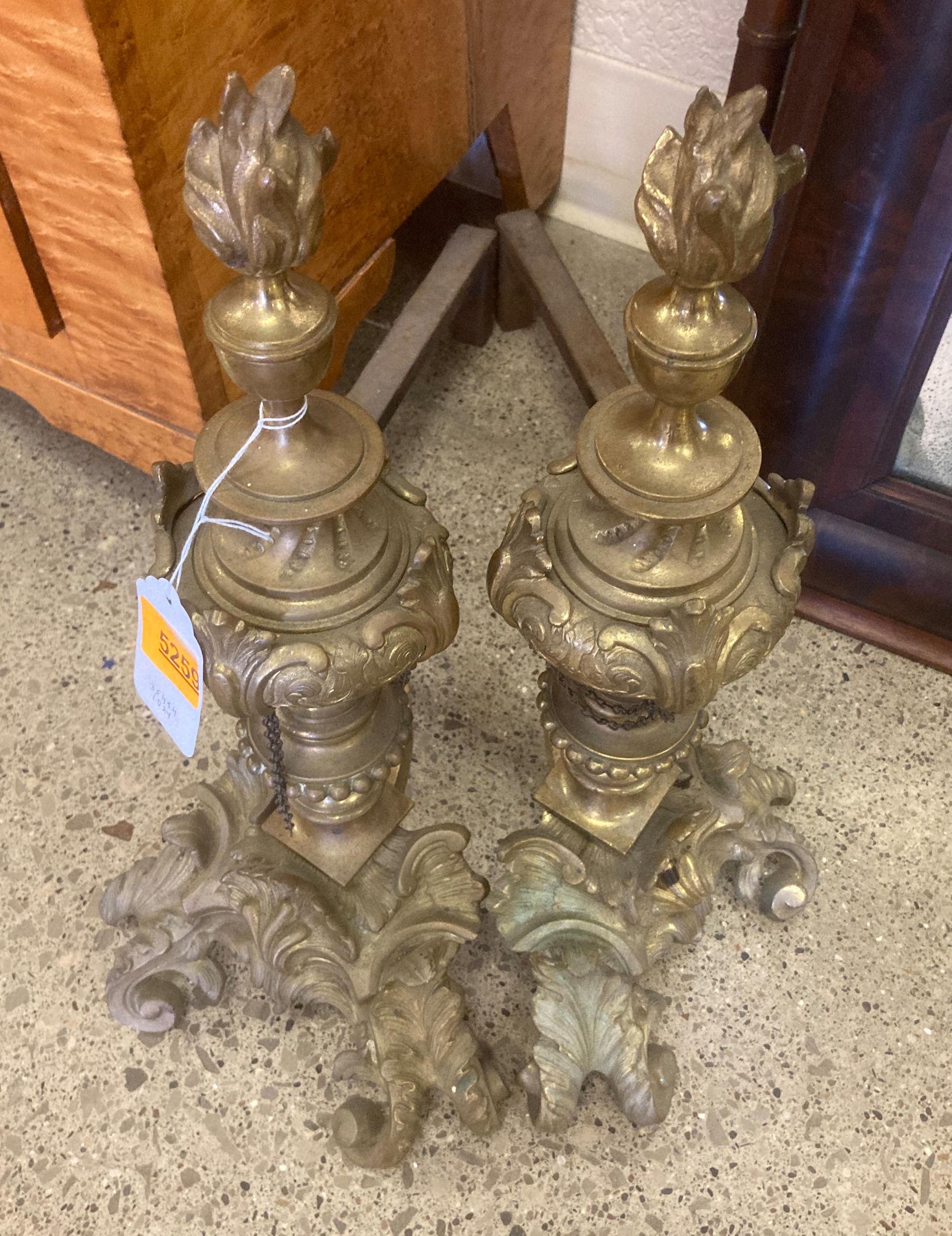 PAIR OF FANCY BRASS ANDIRONS. (1 of 1)