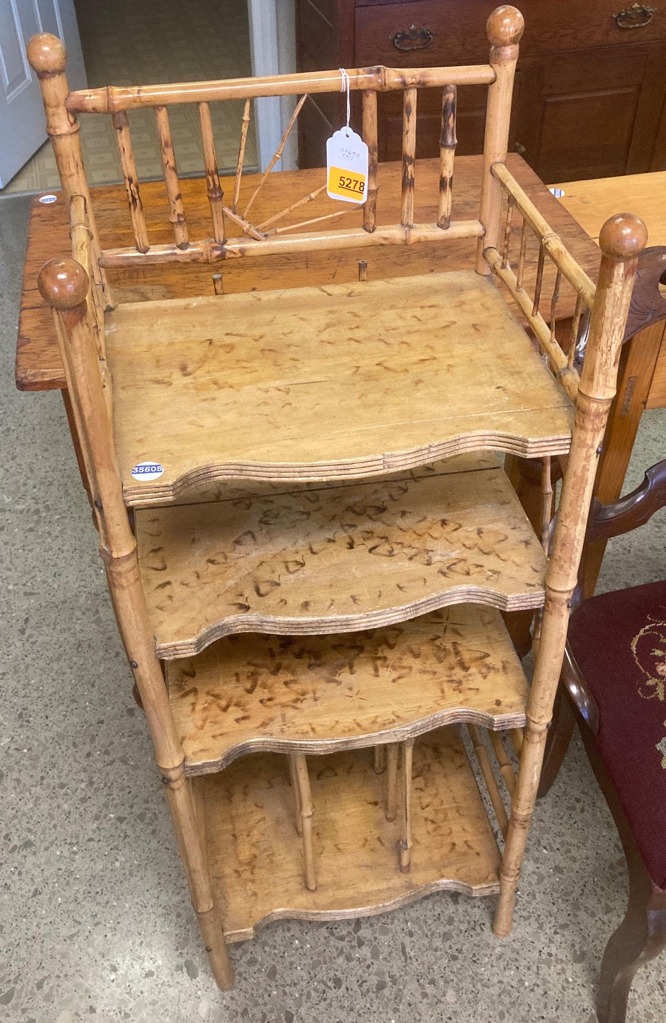 FOUR SHELF TURN OF THE CENTURY BAMBOO CABINET.: FOUR SHELF TURN OF THE CENTURY BAMBOO CABINET.