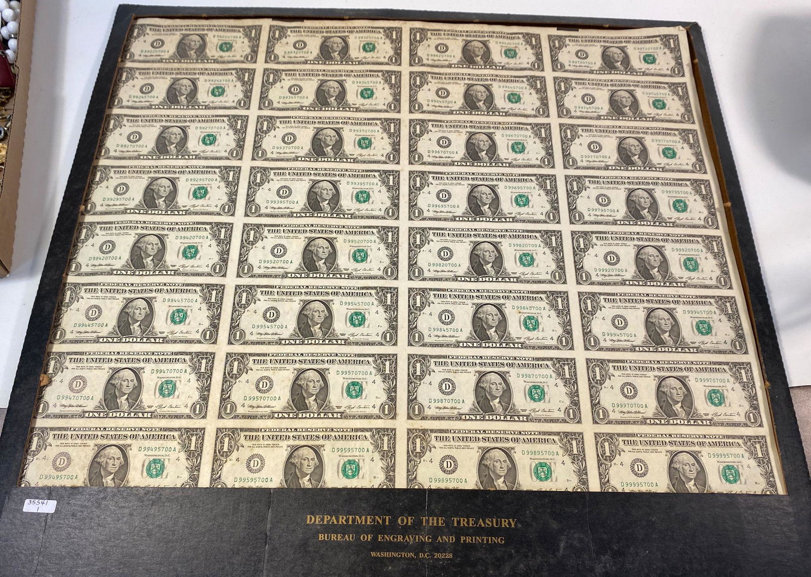 SHEET OF $1.00 BILLS (1 of 3)