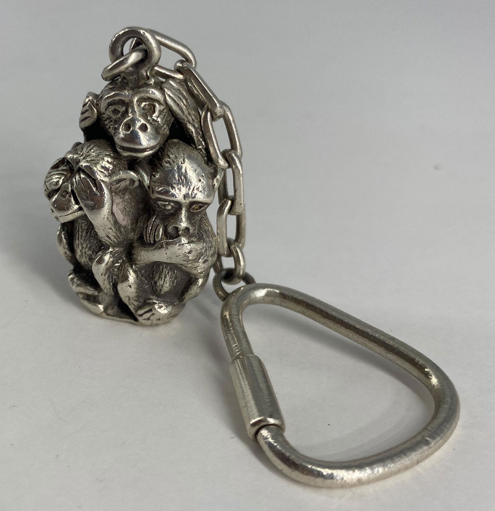 STERLING SILVER MONKEYS KEY CHAIN (STERLING CHAIN + (1 of 7)