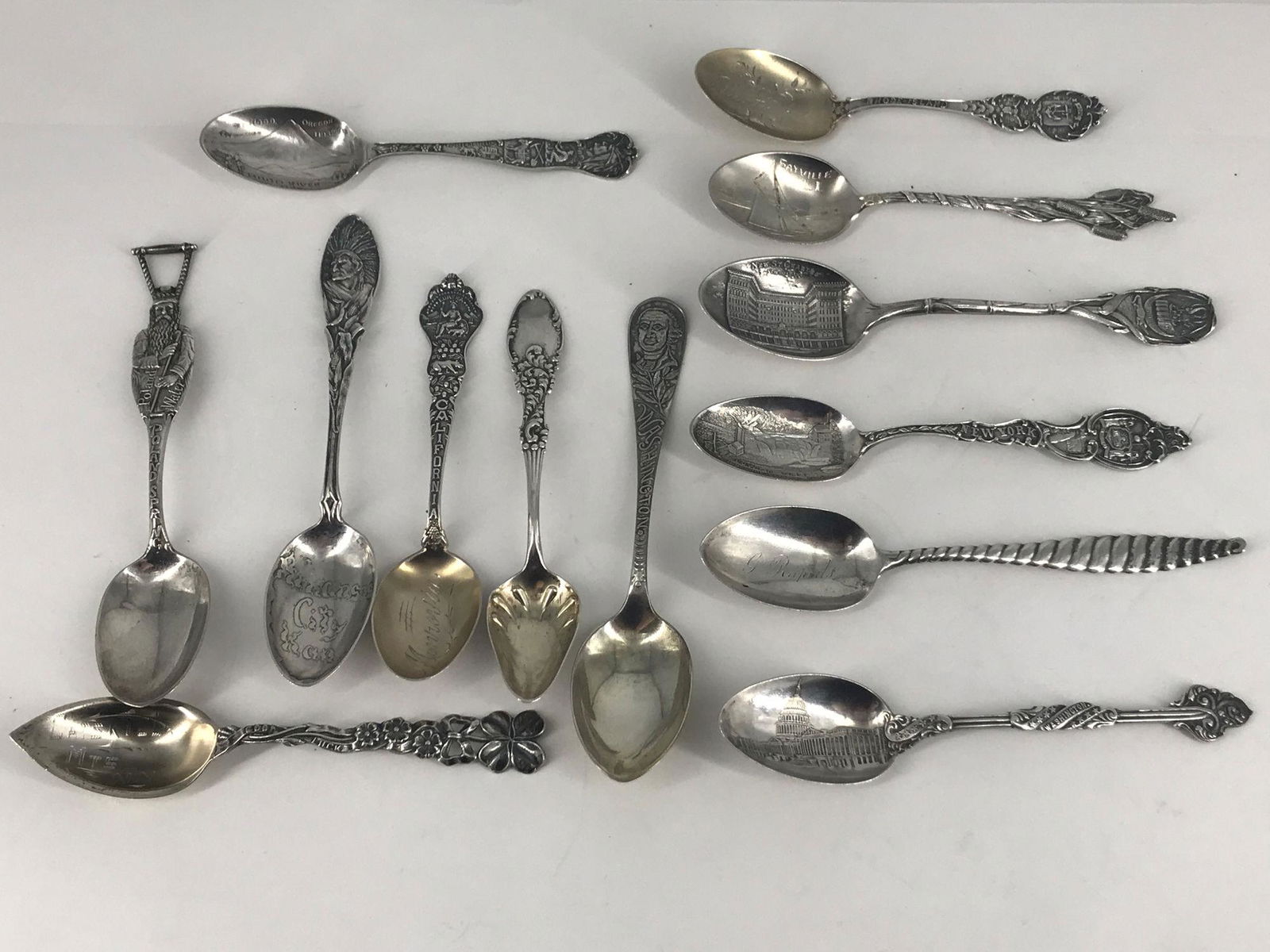 LOT OF STERLING SILVER AND SILVER PLATE SPOONS (1 of 11)