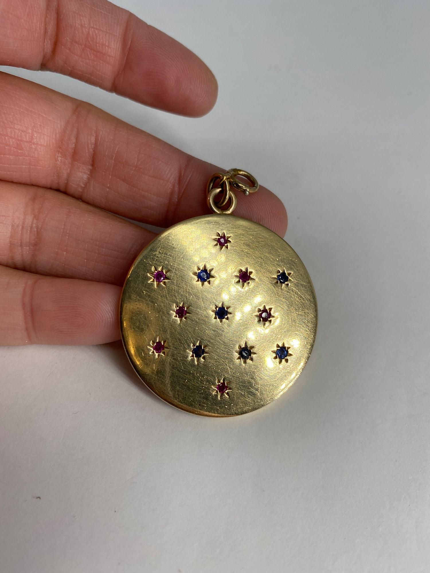 VINTAGE GOLD AND GEMSTONE DISK PENDANT (1 of 4)