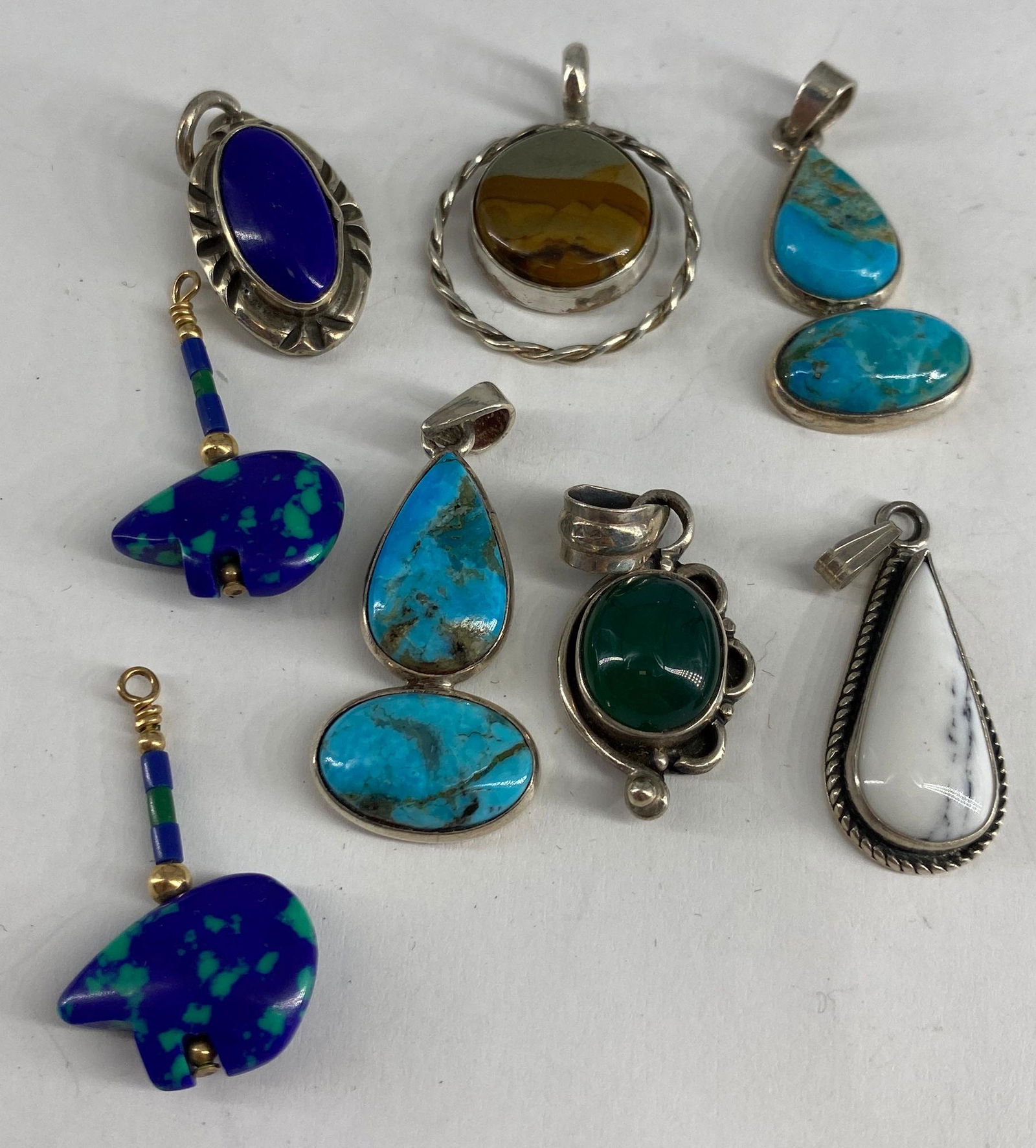 LOT OF STERLING PENDANTS AND PAIR OF SEMI-PRECIOUS (1 of 7)