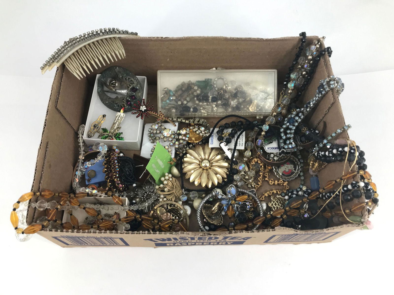 BOX LOT OF ASSORTED FASHION AND COSTUME JEWELRY AND (1 of 6)