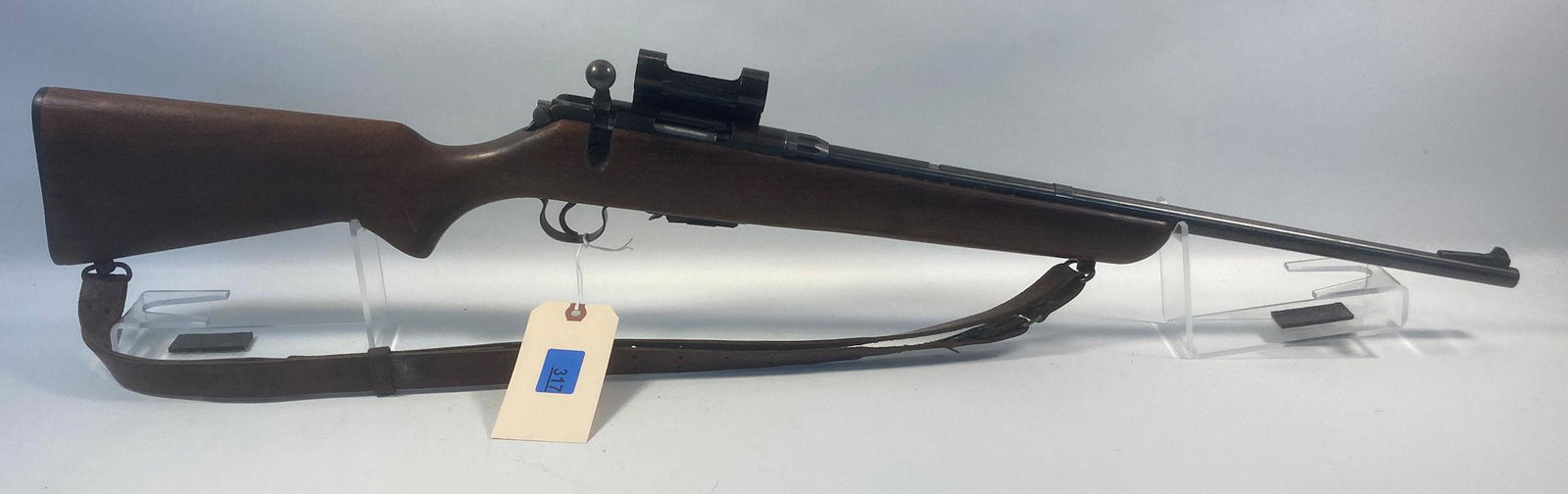 SAVAGE, MODEL 342 .22 HORNET CALIBER BOLT ACTION RIFLE,: SAVAGE, MODEL 342 .22 HORNET CALIBER BOLT ACTION RIFLE, SN: NONE, INCLUDING SCOPE RINGS AND SLING. BY BIDDING ON THIS LOT BUYER ACCEPTS RESPONSIBILTY OF KNOWLEDGE OF STATE AND FEDERAL LAWS FOR RECEIVI