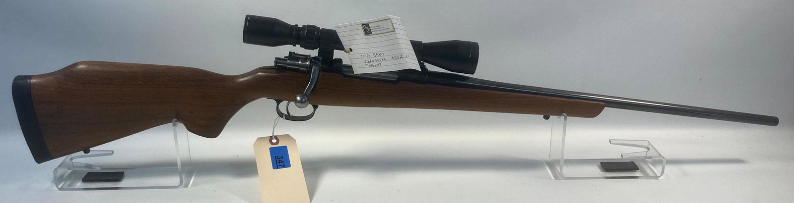 ZBROJOVKA BRUNO, MODEL VZ24, SERIAL TR16647, 30-06 BOLT: ZBROJOVKA BRUNO, MODEL VZ24, SERIAL TR16647, 30-06 BOLT ACTION RIFLE, SN: TR16647, WITH SCOPE. BY BIDDING ON THIS LOT BUYER ACCEPTS RESPONSIBILTY OF KNOWLEDGE OF STATE AND FEDERAL LAWS FOR RECEIVING T