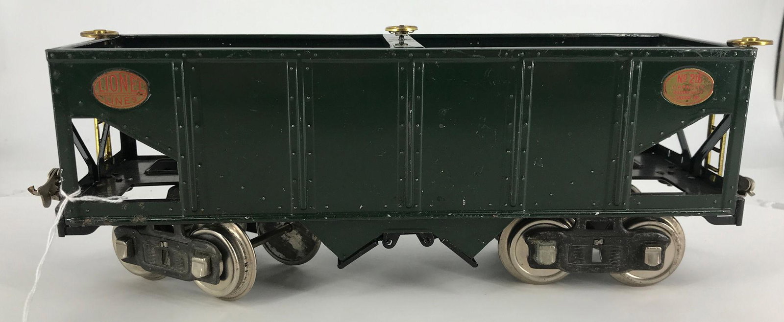 LIONEL PRE-WAR STANDARD GAUGE #218 DUMP CAR DARK GREEN (1 of 2)