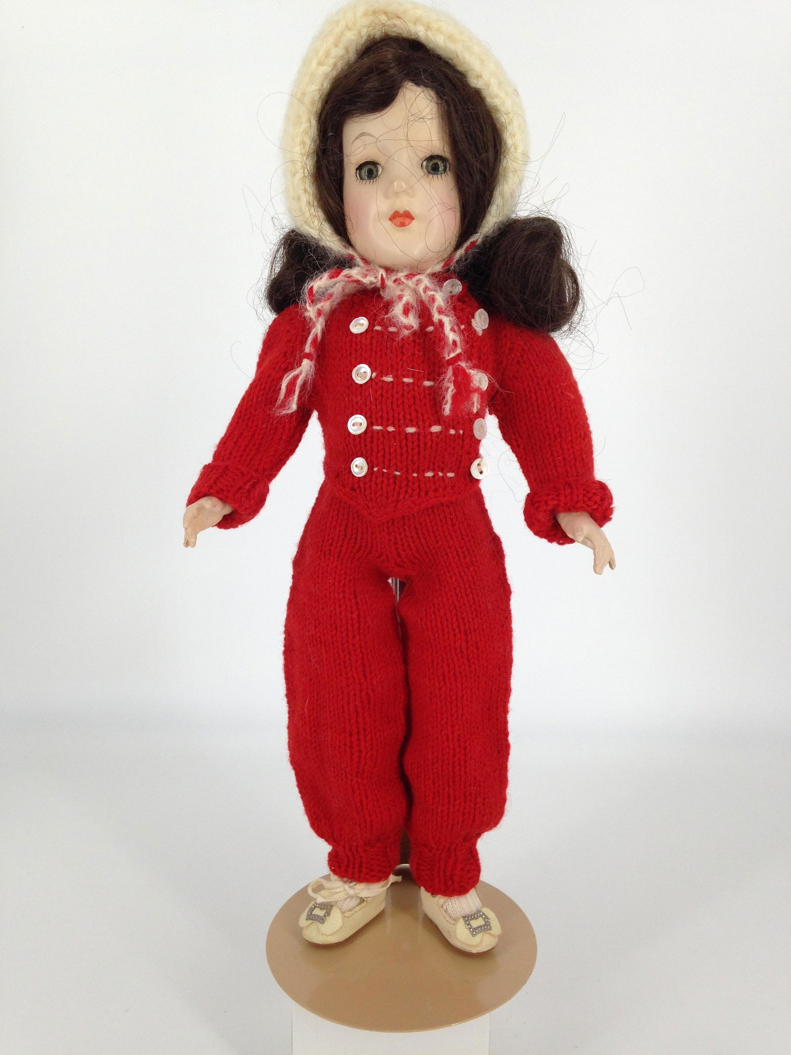 14" HARD PLASTIC MARY HOYER DOLL. LONG BRUNETTE WIG, (1 of 3)