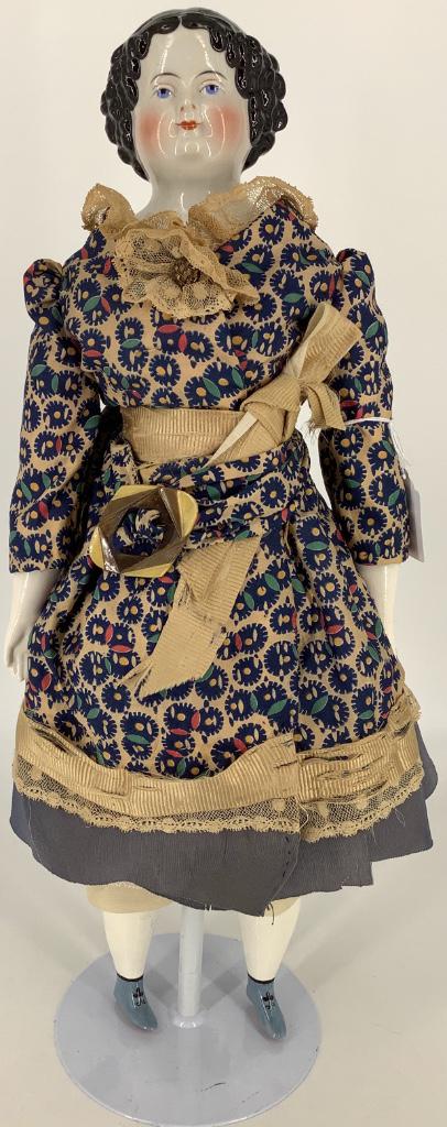 19Â½" German flat top china head doll on cloth body (1 of 3)