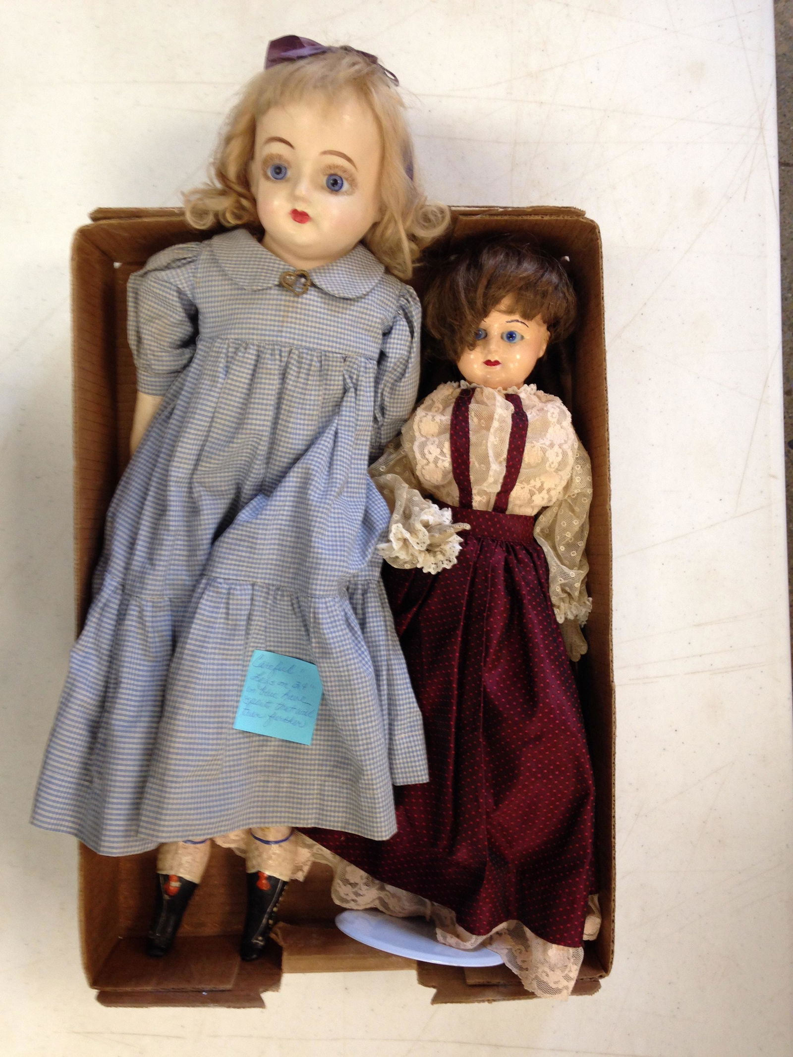 (2) WAX-OVER COMPOSITION SHOULDER HEAD DOLLS WITH GLASS (1 of 2)