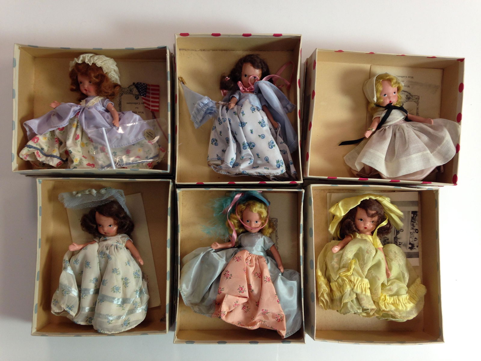 (6) VINTAGE BOXED BISQUE NANCY ANN STORYBOOK DOLLS - (1 of 2)