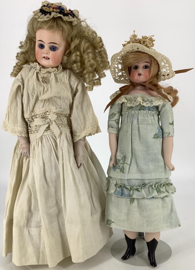 (2) German bisque shoulder head dolls including 17" (1 of 1)