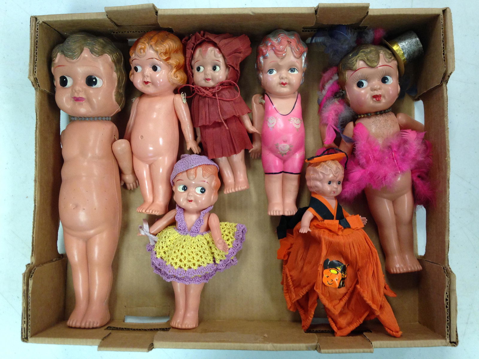 (7) CELLULOID CARNIVAL KEWPIE DOLLS, 7" - 15". (2) (1 of 3)