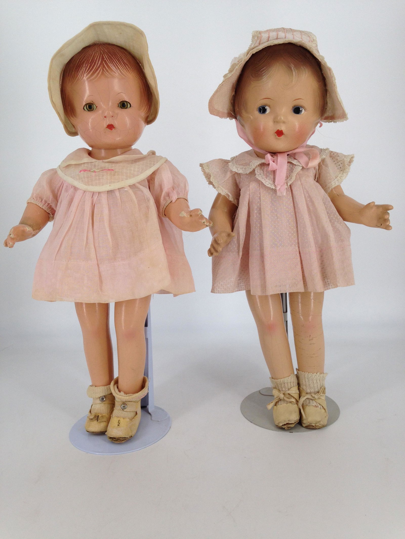 (2) 16" VINTAGE COMPOSITION DOLLS IN ORIGINAL PINK (1 of 5)