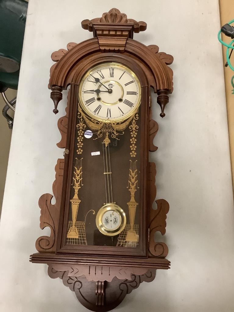 Walnut Victorian regulator clock with porcelain dial, (1 of 1)