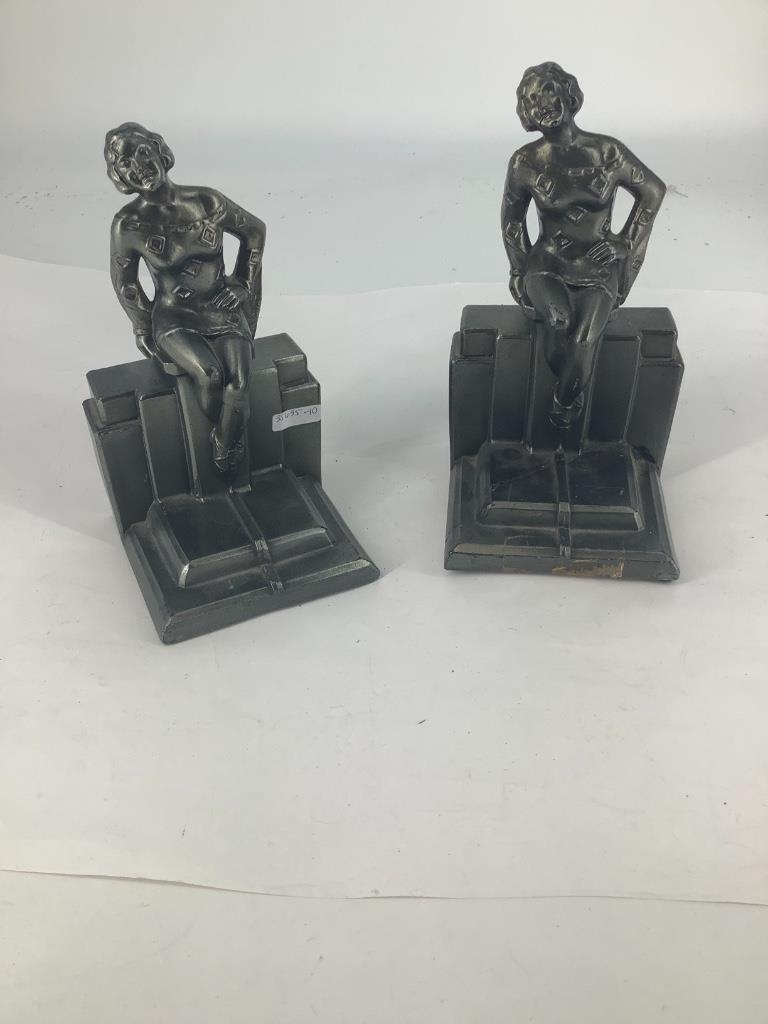Pair Art Deco metal bookends marked APT-NY (1 of 1)