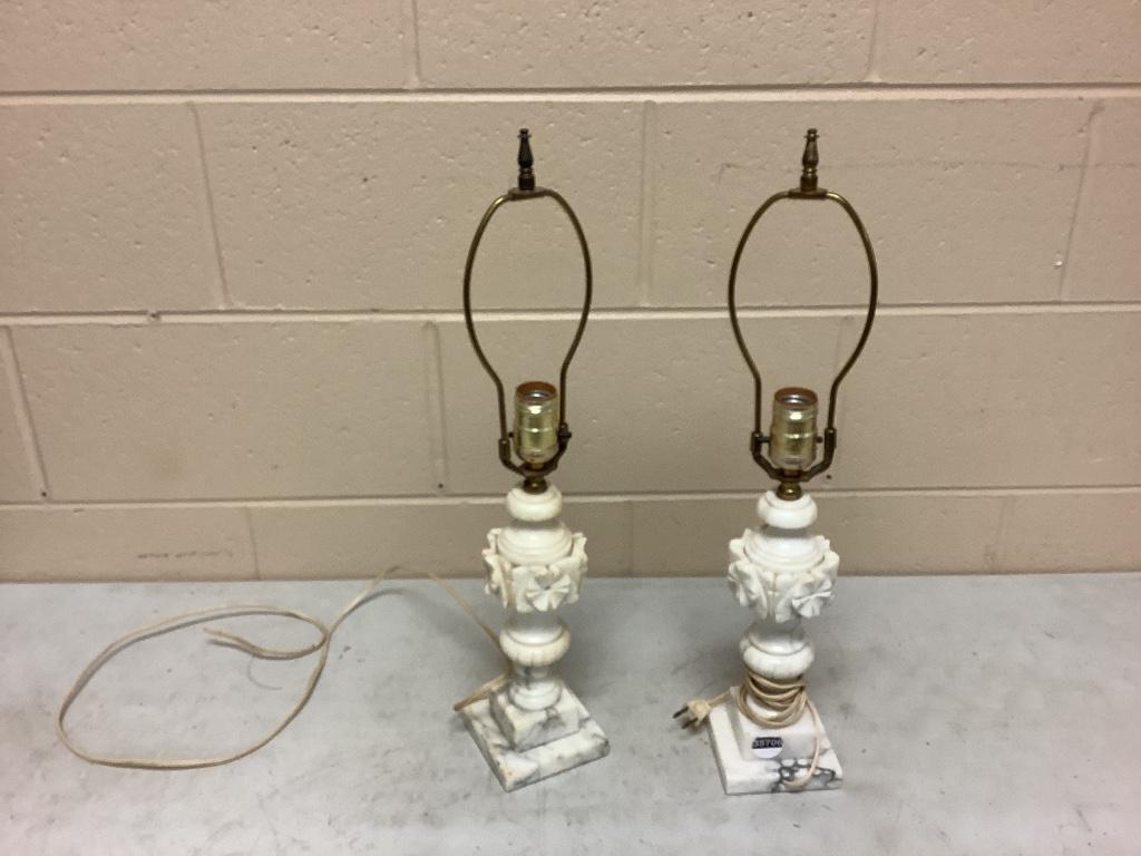 Pair of white marble lamps. Missing shades. Missing (1 of 1)