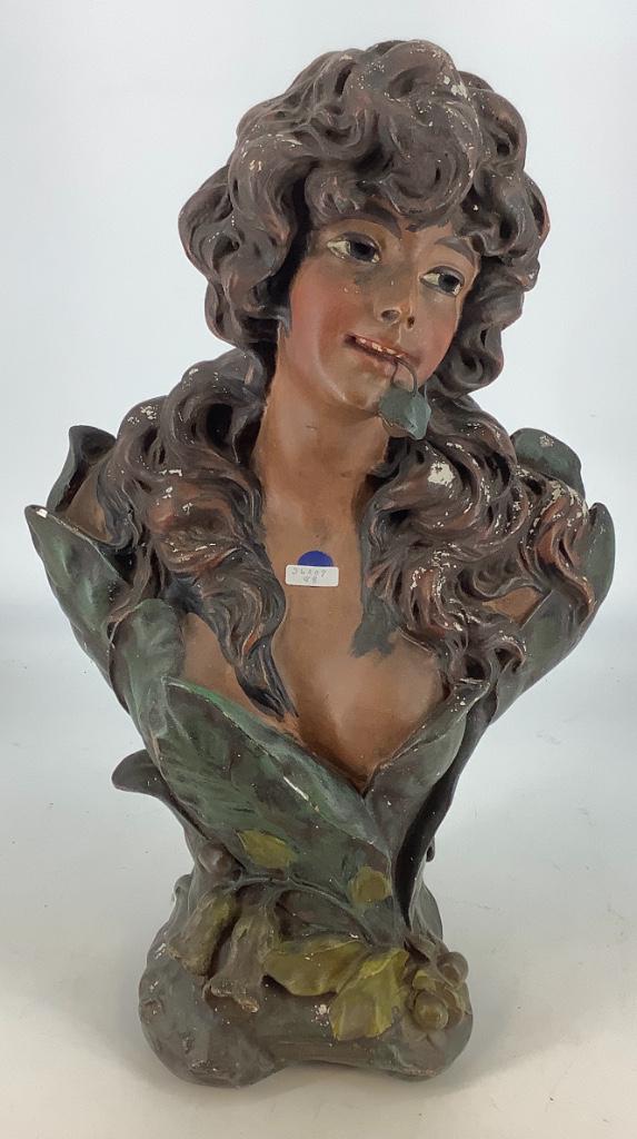 Art Nouveau plaster bust young lady 20" H. (1 of 1)