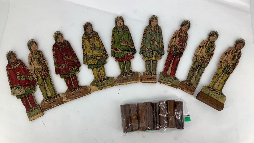 Box lot early wooden Lithographed figures of Native (1 of 1)