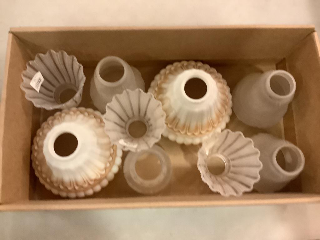 Box lot 9 electric light glass shades. (1 of 1)