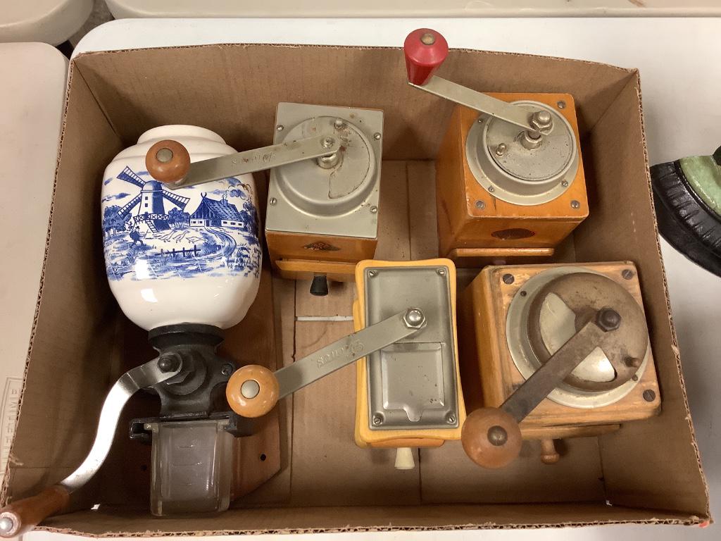 Box lot including five coffee mills. One is wall mount. (1 of 1)