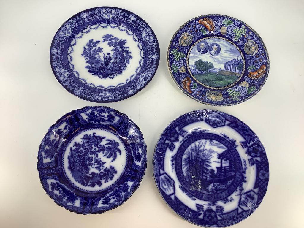 Box lot including flow blue plates and bowl. (1 of 1)